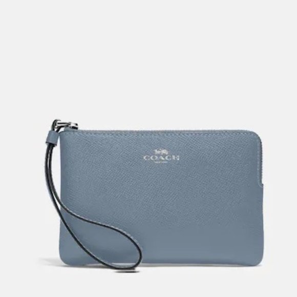 Coach Corner Zip Wristlet Silver / Marble Blue Leather - Picture 8 of 9